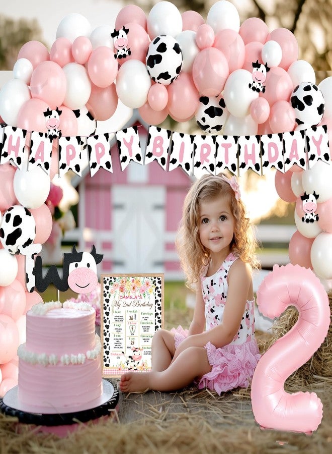 Fiesec Moo Moo Im Two Birthday Decorations Girl, 2nd Birthday Decorations for Girl, Cow Theme Backdrop Balloon Banner Cake Toppers Boxes Cutout Crown Poster for Girls Two Years Old Party Supplies - Image 5